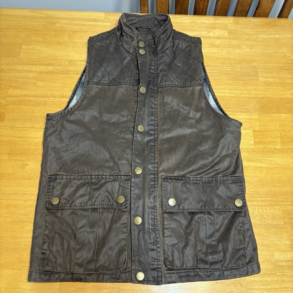 Mountain And Isles Vest Jacket Mens Size M Brown Waxed Canvas Flannel Lined Zip‎